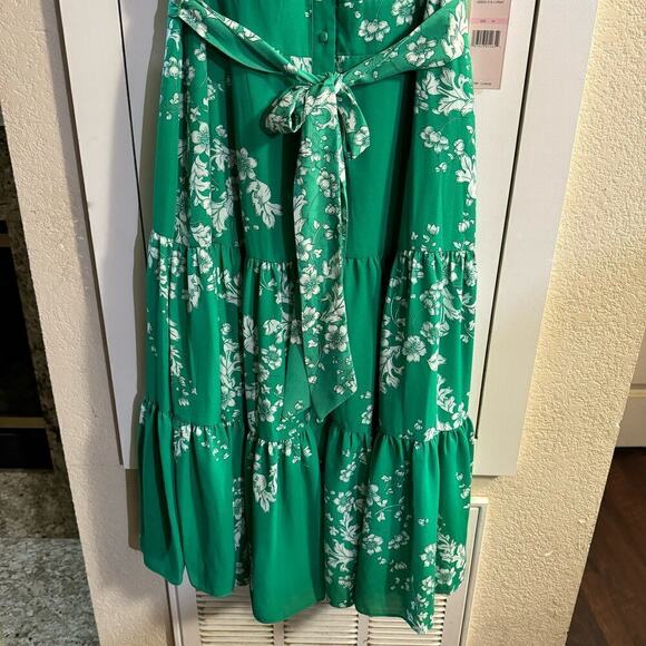 NWT Nanette Lepore V-Neck Short Sleeve Tie Waist Floral A-Line Crepe Dress 10 - Picture 8 of 12